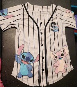 Lilo & Stitch Shirt Girls Size 11/12 Youth Baseball Jersey Disney Ohana Buttonup - Picture 1 of 11