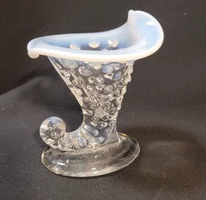 Fenton Cornocopia Horn Clear Opalescent Hobnail Glass Bud Vase - Picture 1 of 6