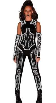Cyberpunk Catsuit Black Robot Reflective Halloween Adult Costume s/m - Image 1 of 3