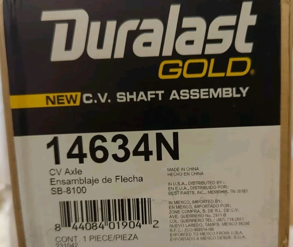 Nuevo eje trasero CV TCP Duralast dorado 14634N para Subaru Impreza 2009-2016 Foto 1 de 1