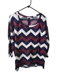 Free 2 Luv Mujer 2X Top Tejido Fino Manga 3/4 Azul Marrón Blanco Chevron Rayas - Imagen 1 de 13