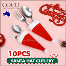 10 Pcs Christmas Cutlery Holder Santa Claus Hat Tableware Cover Fork Knives Bags