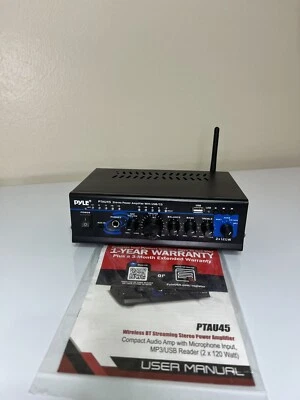 Pyle PTAU45 2 Channel Power Amplifier Compact Audio AMP w/ Microphone input, MP3 - Image 1 of 2