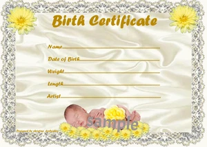 "CERTIFICADO/CERTIFICADOS DE NACIMIENTO CON BORDE DE ENCAJE 4 BEBÉ FALSO RENACIDO aprox 7""x 5"" - Imagen 1 de 1