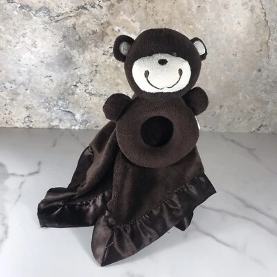 CARTER’S DARK BROWN MONKEY RATTLE SATIN TRIM LOVEY SECURITY BLANKET PLUSH ANIMAL - Image 1 of 4