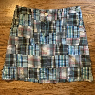 Mini-saia xadrez de algodão Cape Madras Cape Elizabeth Maine tamanho 8 Índia autêntica - Imagem 1 de 2