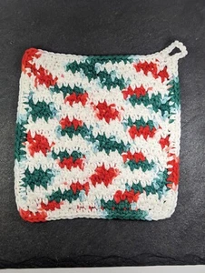 Handmade Crochet Potholder Red Green White - Christmas Colors Holiday Theme - Imagen 1 de 7