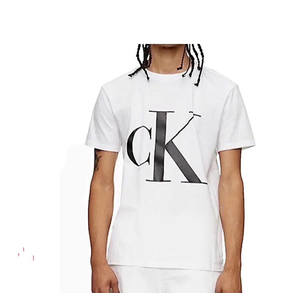 Calvin Klein Men's Relaxed Fit CK Logo Crew Neck Cotton T-Shirt White Sz M
