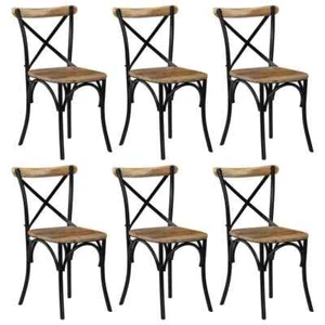 vidaXL Cross Chairs 6 pcs Black Solid Mango Wood - Picture 1 of 11