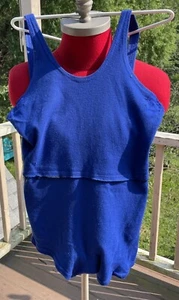 Vintage Royal Blue w/ Black Trim Knit Men’s Bathing Suit One Piece - Picture 1 of 12