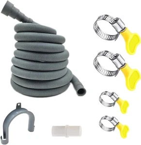 23Feet Universal Washing Machine Drain Hose,w/ 1 Adapter 4 Clamps 1U-Bend Holder - Picture 1 of 7