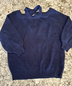 L Nuevo Suéter Para Mujer Azul Marino Tejido Calce Relajado Otoño Invierno Acento Cruzado Top - Imagen 1 de 7