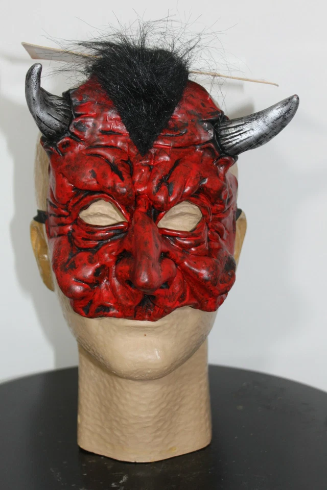 DEVIL HALF MASK Adult Satan Halloween Demon Furry Face Costume Spooky Vinyl NEW - Image 1 of 1