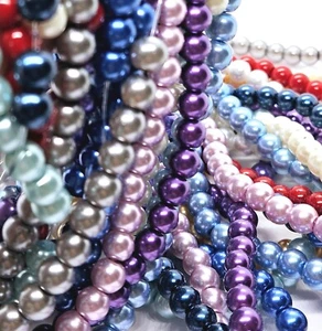 x5 Glass Pearl Beads Craft Round Jewellery Crafting Pearlised 8mm Random Mix - Picture 1 of 12