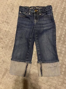 GAP KIDS DENIM CAPRIS CROP JEANS SIZE 6S ADJ WAIST 6 SLIM GIRLS CUFFED HEM - Picture 1 of 5