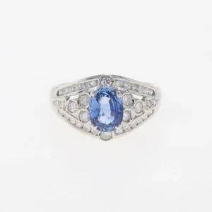 sapphire design ring Platinum ring melee diamond Ring Pt900 sapphire diamond... - Picture 1 of 8