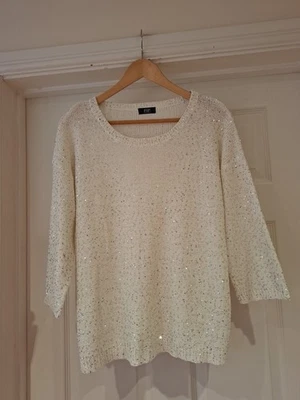 F&F Jumper White & Silver Festive Christmas Thin Knit 3/4 Sleeve UK Size 14 - Image 1 of 4