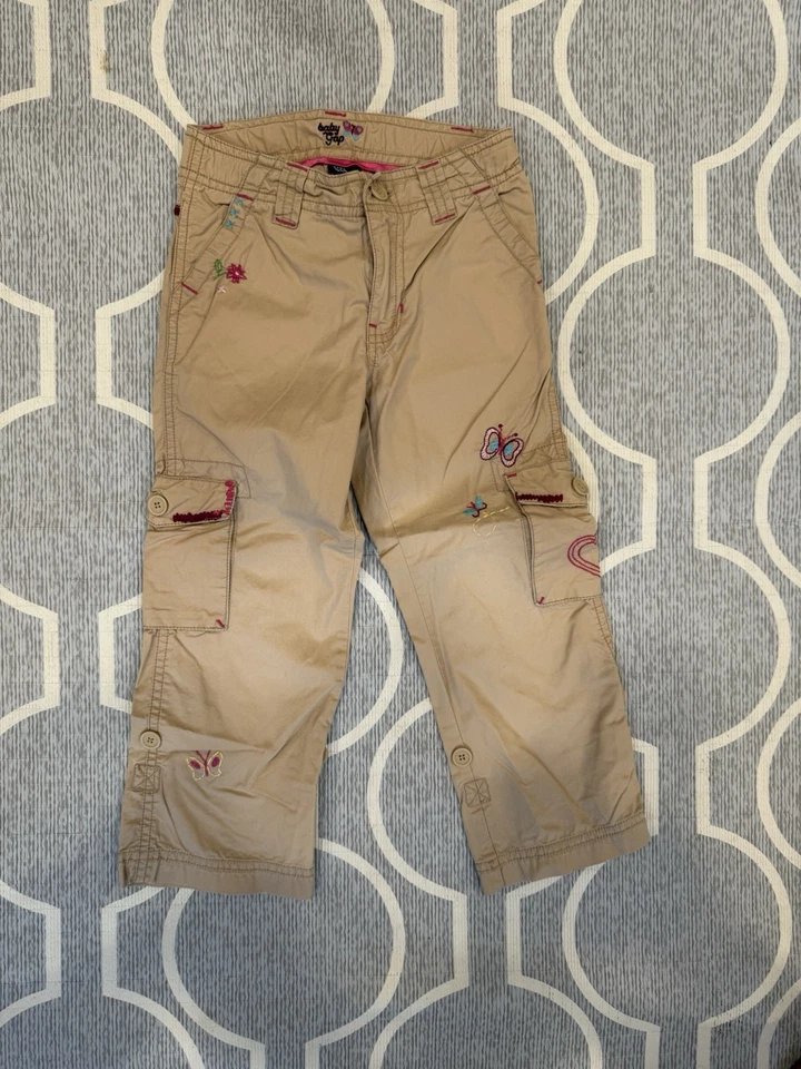 RARO DE COLECCIÓN Niñas Bebé Gap Y2K Floral Bordado Caqui Pantalones Talla 4T Usado en Excelente Condición Foto 1 de 4