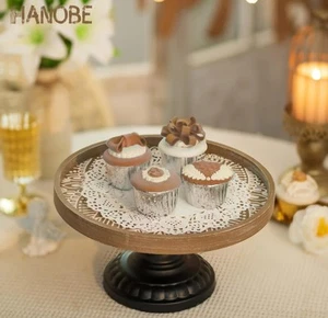 Hanobe Decorative Tray Cake Stand: Round 30cm Cupcake Stand with Metal Pedestal - Picture 1 of 6