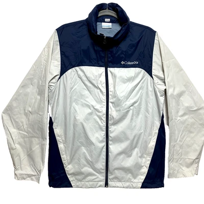 Columbia Rain Jacket Mens S Gray Navy Waterproof Packable Full Zip Lightweight  - Image 1 of 4