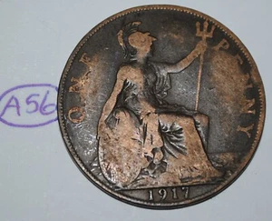 1917 Great Britain 1 Penny George V UK Coin KM# 810 Lot #A56 - Picture 1 of 2