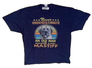 Never Underestimate Man with Mastiff t-shirt men's size 2XL graphic blue cotton - Picture 1 of 4