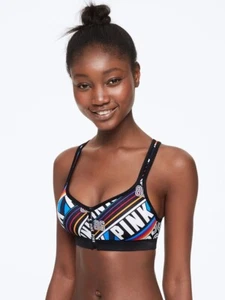 Victoria's Secret PINK ~ L~ NEW Ulimate Wireless Push-Up Rainbow Stripe Logo NWT - Picture 1 of 7