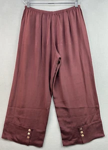 Citron Santa Monica Pants Small Silk Blend Maroon Red Wide-Leg Button Hem Smooth - Picture 1 of 8