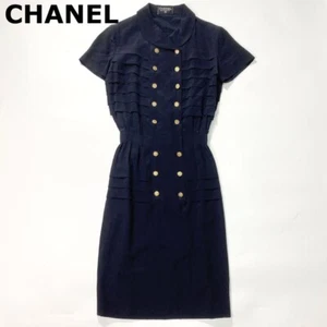 CHANEL Dress Vintage Gold Buttons Silk Color Navy Size S - Picture 1 of 15