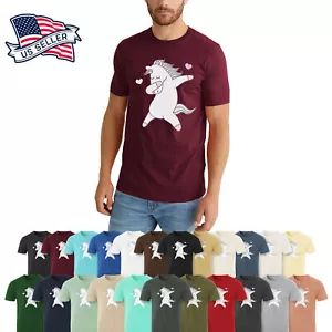 Mens Dabbing Cartoon Unicorn Cute Graphic Print Short Sleeve T Shirt - Picture 1 of 46