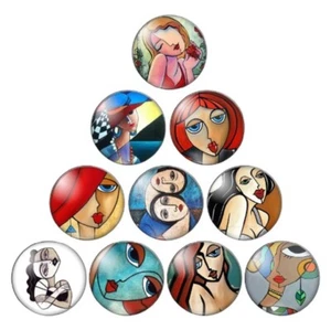 10 Artistic Abstract Lady Cabochons Mixed Round Glass Cabochon Flat Back Craft - Picture 1 of 1