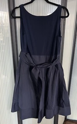 Lauren Ralph Taffeta Bow Navy Party Dress Wm Sz 14P  Fit Flare Hepburn GORGEOUS - Image 1 of 4