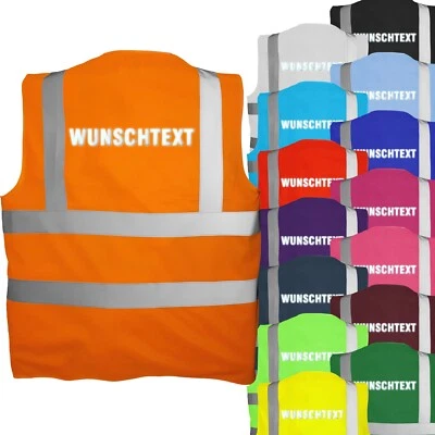 NASHVILLE PRINT FACTORY Warnweste bedruckt mit Wunschtext Reflex-Druck reflektierender Text Signalweste