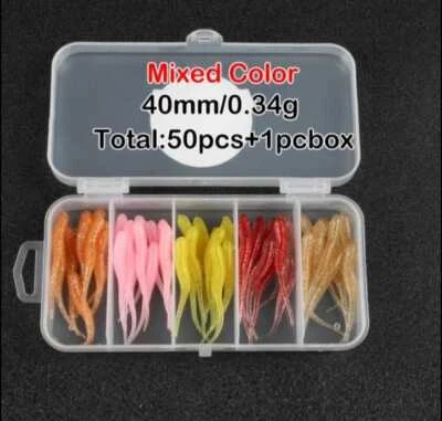50 Stk Gummiköder Raubfisch Angeln Mix Softbait Jig Glitzer 40mm/0,34g  - Bild 1 von 2