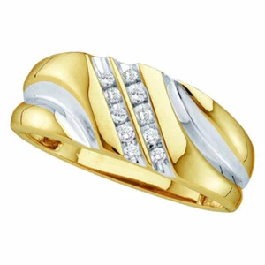 10k Yellow Gold Mens Round Diamond 2-tone Wedding Anniversary Band Ring 1/8 Ctw - Picture 1 of 1