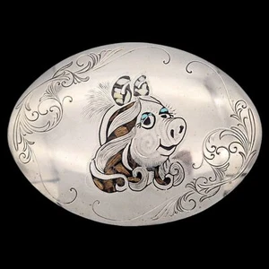 Miss Piggy German Silver Paisley AD Hallmark Vintage Belt Buckle - Picture 1 of 4