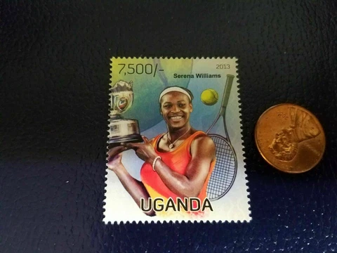 Serena Williams Tennis Star Big Smile Olympics 2013 Uganda Perforated Stamp Cover