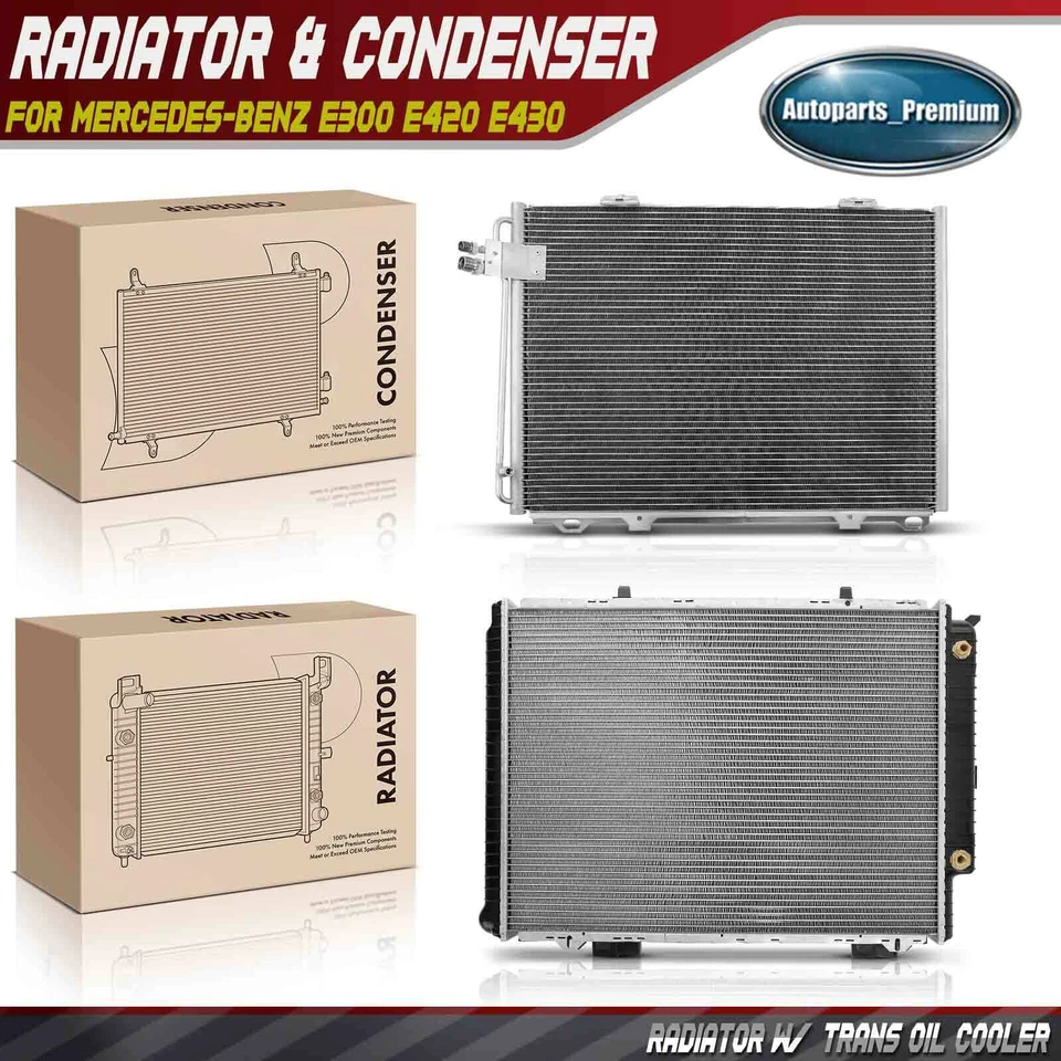 2× Aluminum Radiator & AC Condenser Cooling Kit for Mercedes-Benz E300 E420 E430 Foto 1 de 4