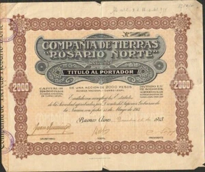 RARE => COMPANIA DE TIERRAS "ROSARIO NORTE " (ARGENTINE) (W) - Picture 1 of 1