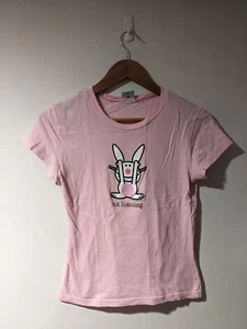 Vintage Y2K Happy Bunny Not Listening Pink Youth Small T-Shirt - Picture 1 of 8