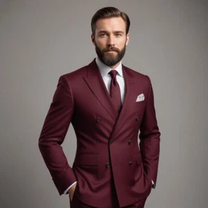 Men's Double Breasted Suit Burgundy 2 Piece Suit Slim fit Office Business Suits - Picture 1 of 6