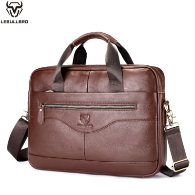Hombres Maletín de Cuero Genuino Bolso Mensajero de Hombro Bolso de Trabajo de Negocios Bolso de Mano Q Foto 1 de 4
