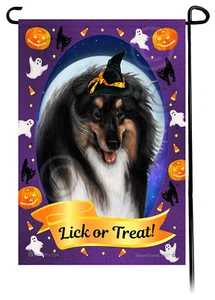Halloween Garden Flag - Tri Collie - Picture 1 of 1