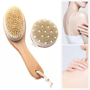 Spa-quality Bath Brushes Gentle Skin Brush Set of 2 Wooden Dry Body with Natural - Picture 1 of 8