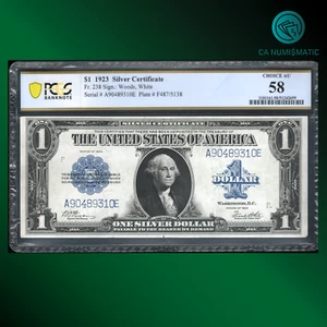 Fr.238 1923 $1 Certificado de Plata, MANTA DE CABALLO, ALTA CALIDAD, PCGS 58, 89310 - Imagen 1 de 2