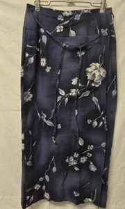 DANA B & KAREN Linen Maxi Wrap Skirt Navy Floral Size 12 Cruise Wear Vacation - Picture 1 of 6