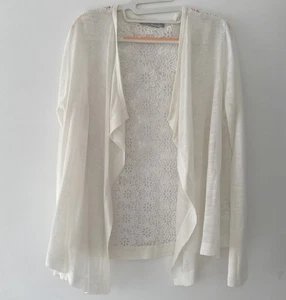 M&S Women's White Cardigan Cotton Lace Back, Linen And Acrylic Front Size 16 - Picture 1 of 12