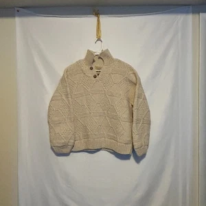 Vintage Woolies Cable Knit Cream Sweater Sz Large Cottagecore Grandma Fisherman - Picture 1 of 11