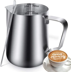 12oz Milk Frothing Pitcher, Stainless Steel Espresso / 350ml, Silver+Pen - Picture 1 of 7