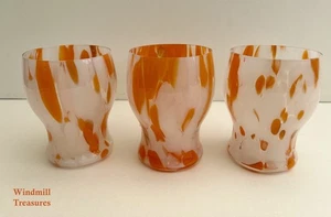 3 ORANGE WHITE SPECKLED HANDMADE TUMBLER DRINKING GLASSES - GREAT CONDITION - Picture 1 of 14